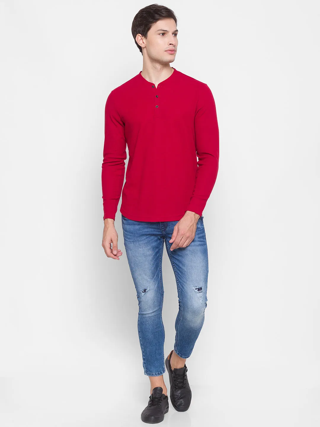 Spykar Men Red Cotton Slim Fit M and arin T-Shirt