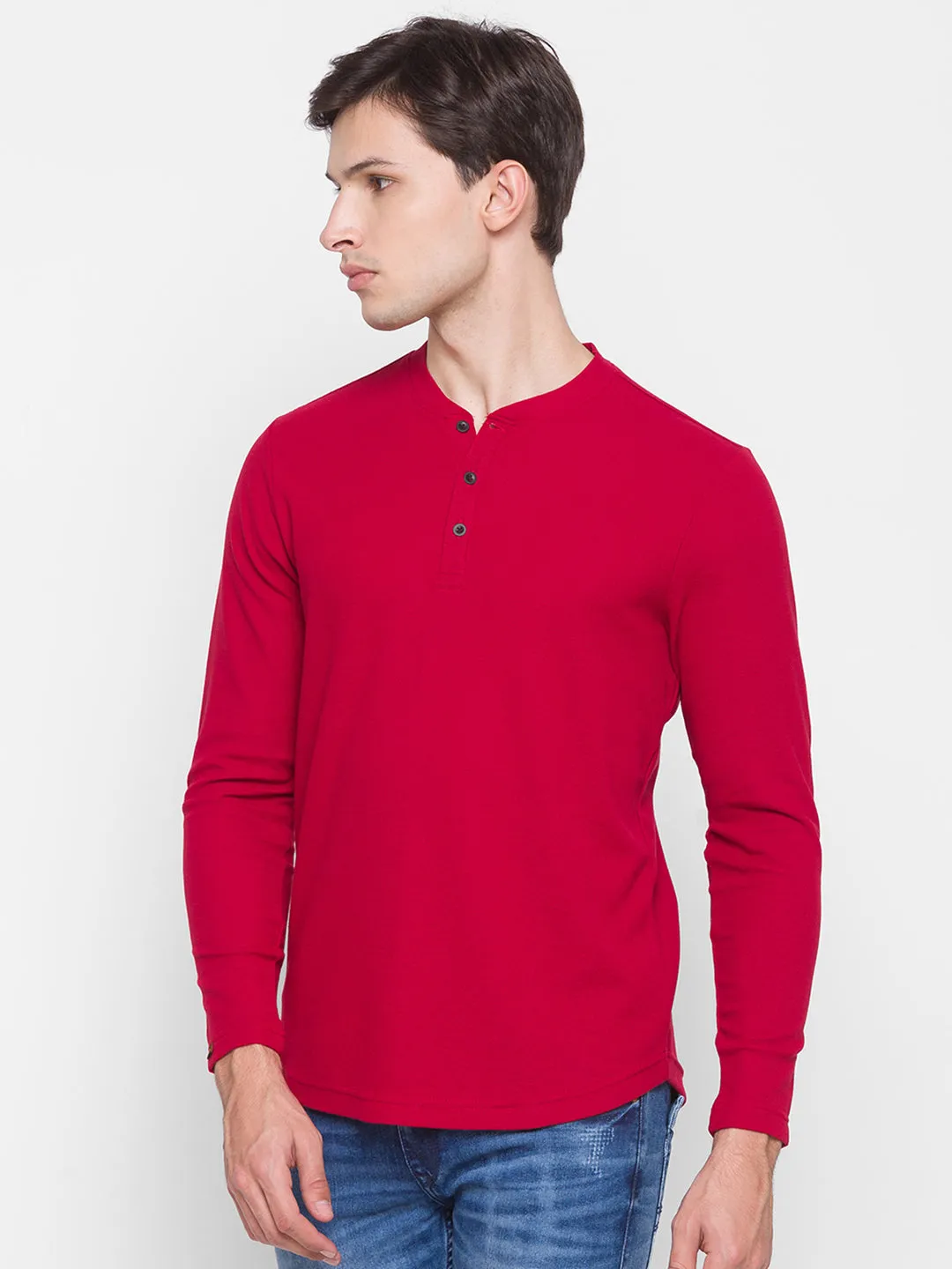 Spykar Men Red Cotton Slim Fit M and arin T-Shirt