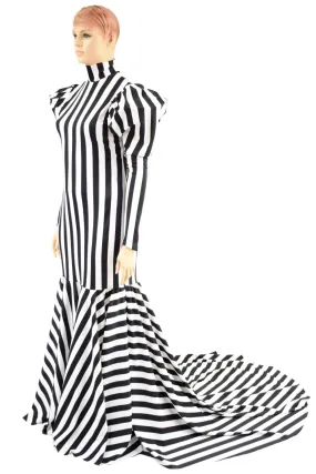 Striped Gown with High-Break Mermaid Flare Puddle Train