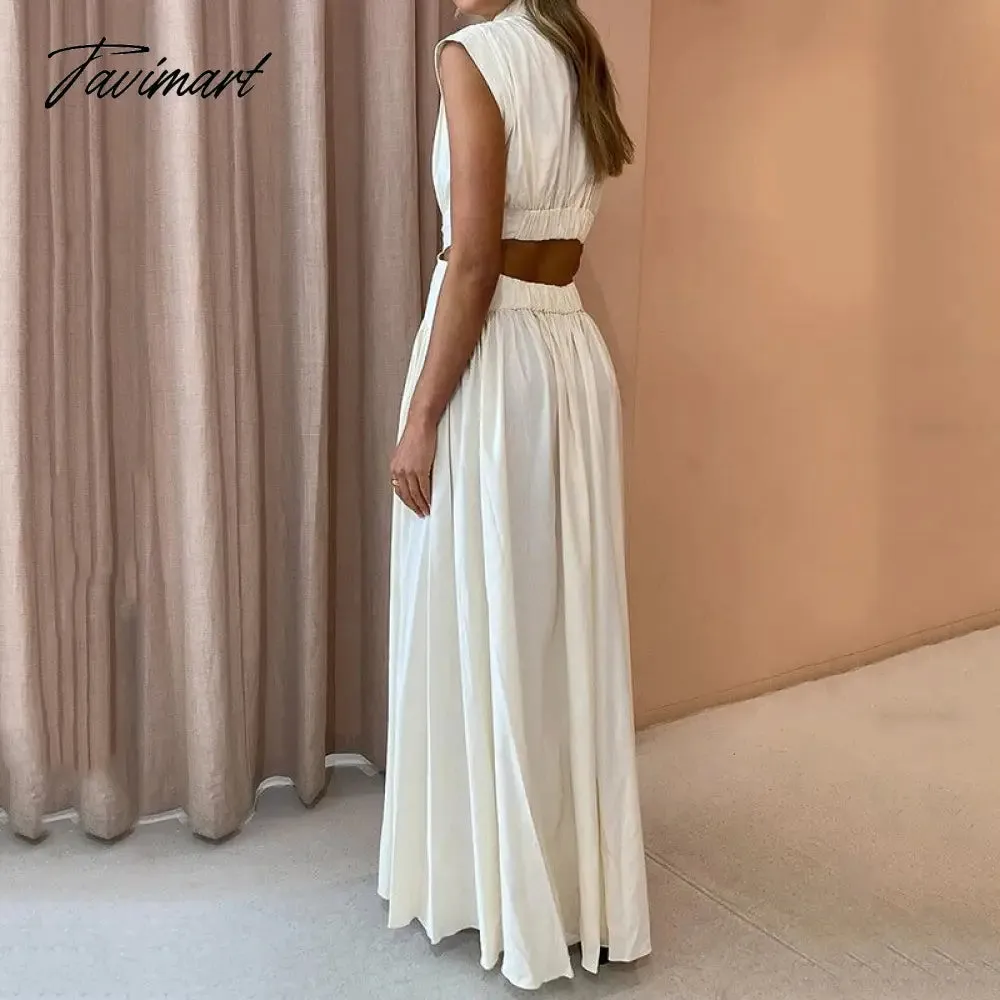 Tavimart Summer Women Clothing Sleeveless Maxi Dresses Solid Color Party Femme Robe Casual Turtleneck High Waist Vestidos De Mujer Dress