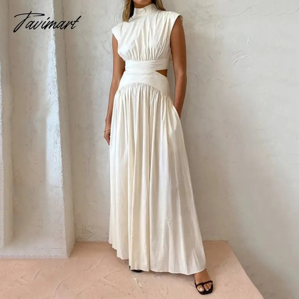 Tavimart Summer Women Clothing Sleeveless Maxi Dresses Solid Color Party Femme Robe Casual Turtleneck High Waist Vestidos De Mujer Dress