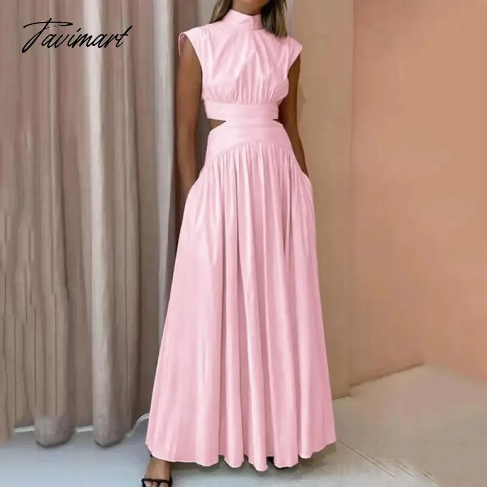 Tavimart Summer Women Clothing Sleeveless Maxi Dresses Solid Color Party Femme Robe Casual Turtleneck High Waist Vestidos De Mujer Dress