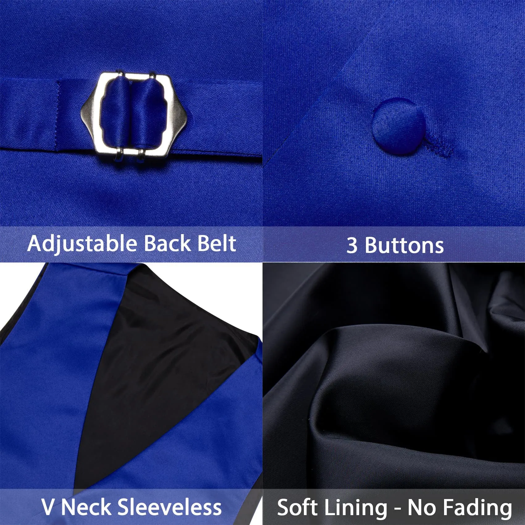 Ties2you Work Vest Zaffre Blue Solid Mens Dress Vest Necktie Bowtie Set 5PC