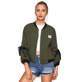 Trim Ribbon Tie Bomber Jacket