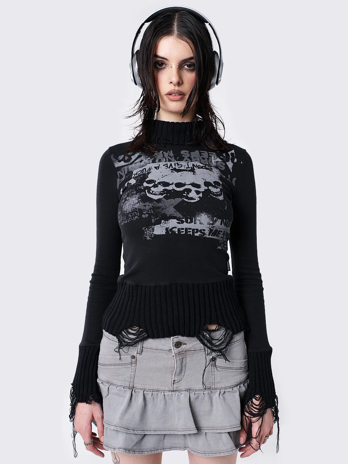 Unapolagetic Distressed High Neck Top