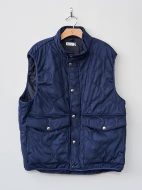 Vegan Nubuck Quilted Zip & Fly Front High Neck Vest - Navy