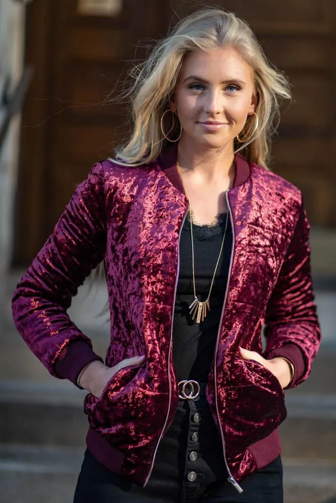 Velvet Dreams Puff Bomber Jacket