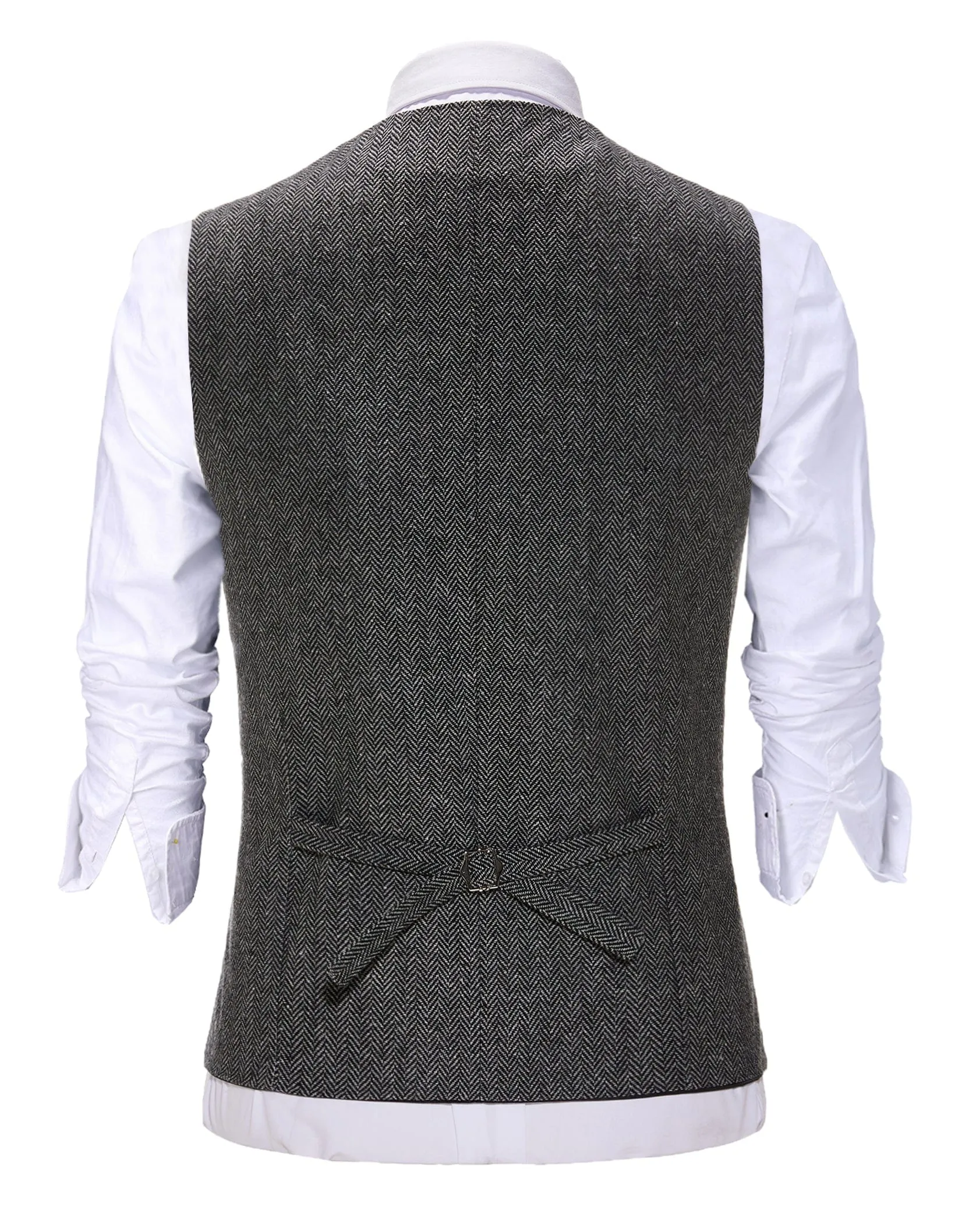 Vintage  Men's Slim Fit Herringbone V Neck Waistcoat