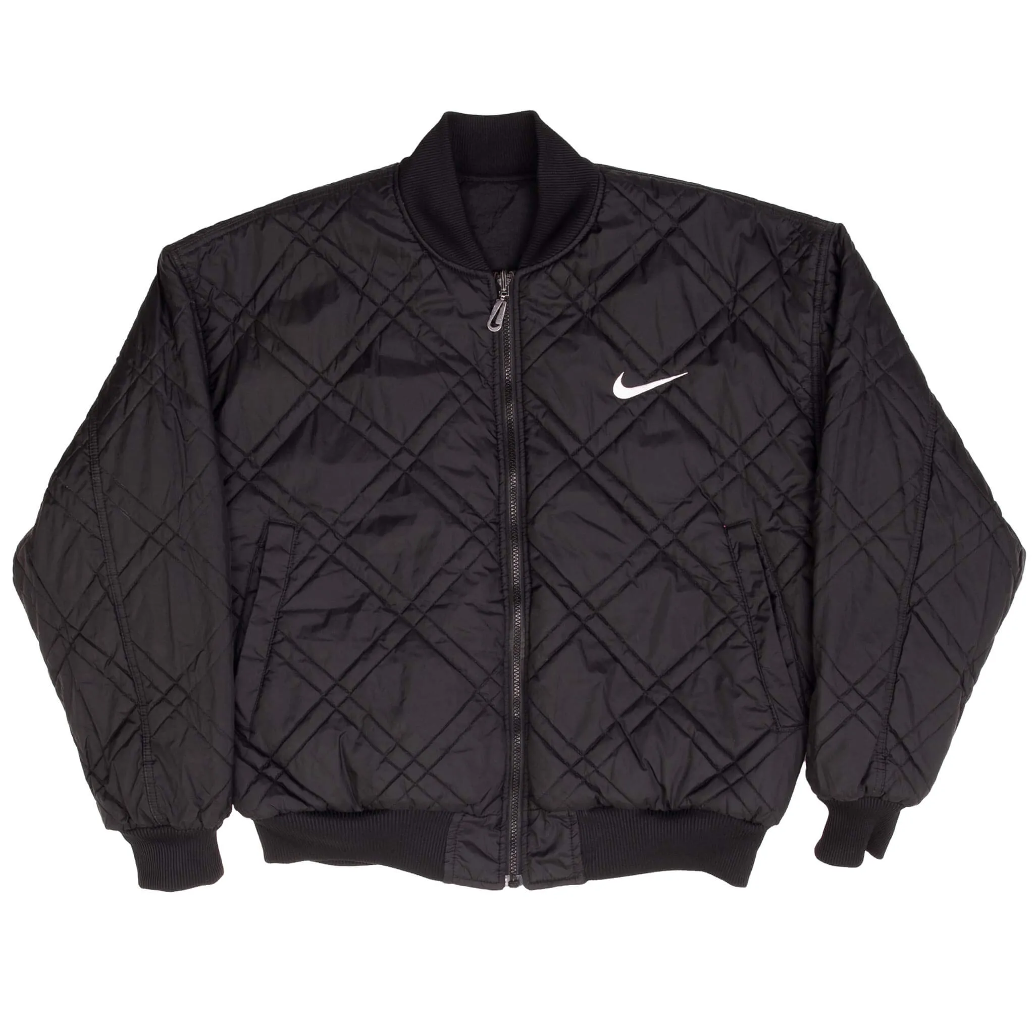 VINTAGE NIKE BIG SWOOSH REVERSIBLE BLACK BOMBER PUFFER JACKET 1990S SIZE MEDIUM