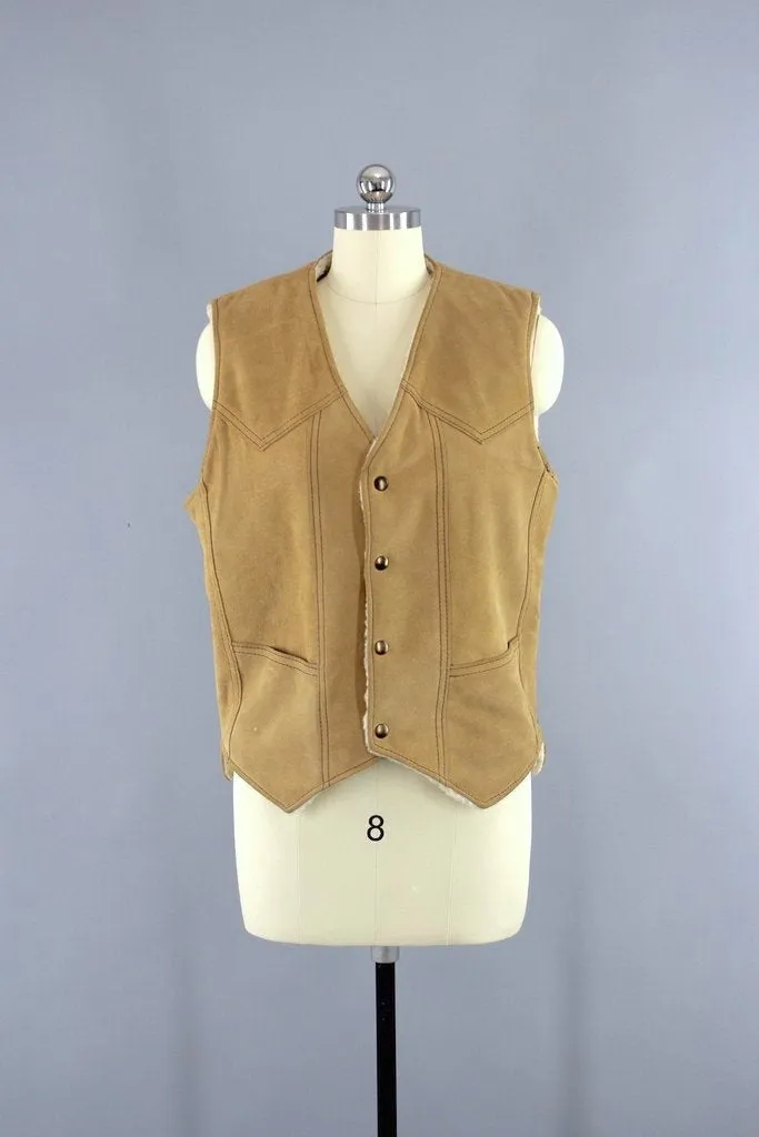 Vintage Suede Leather Vest with Sherpa Lining