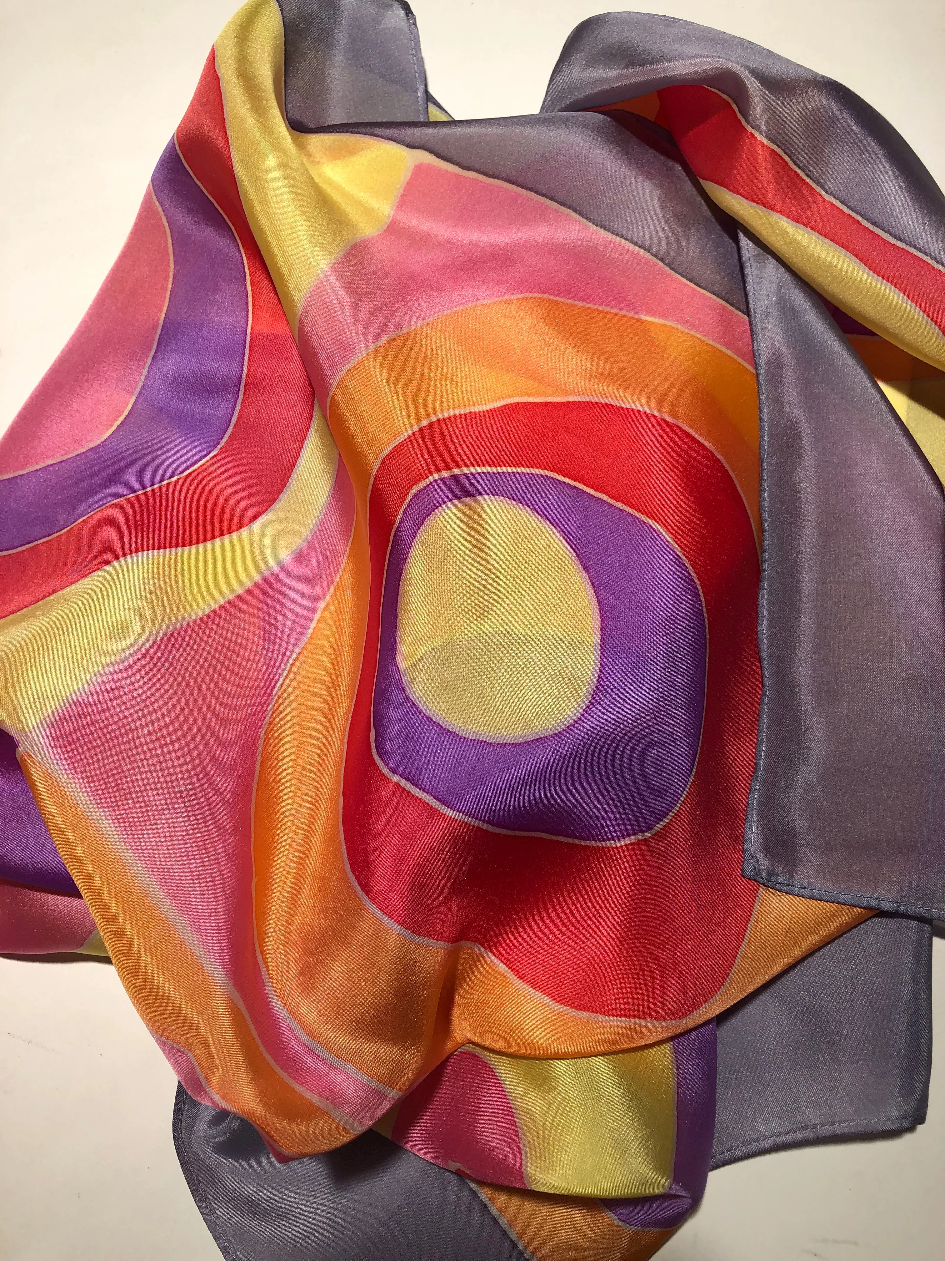 “Warm Circles" - Hand-dyed Silk Scarf - $135