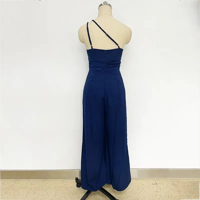 Wide Leg Backless Women's Jumpsuit, Cotton Linen, High Waist, Solid Color