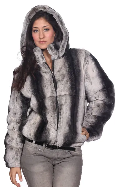 Wilda Leather Jules Grey Rex Rabbit Fur Bomber Jacket