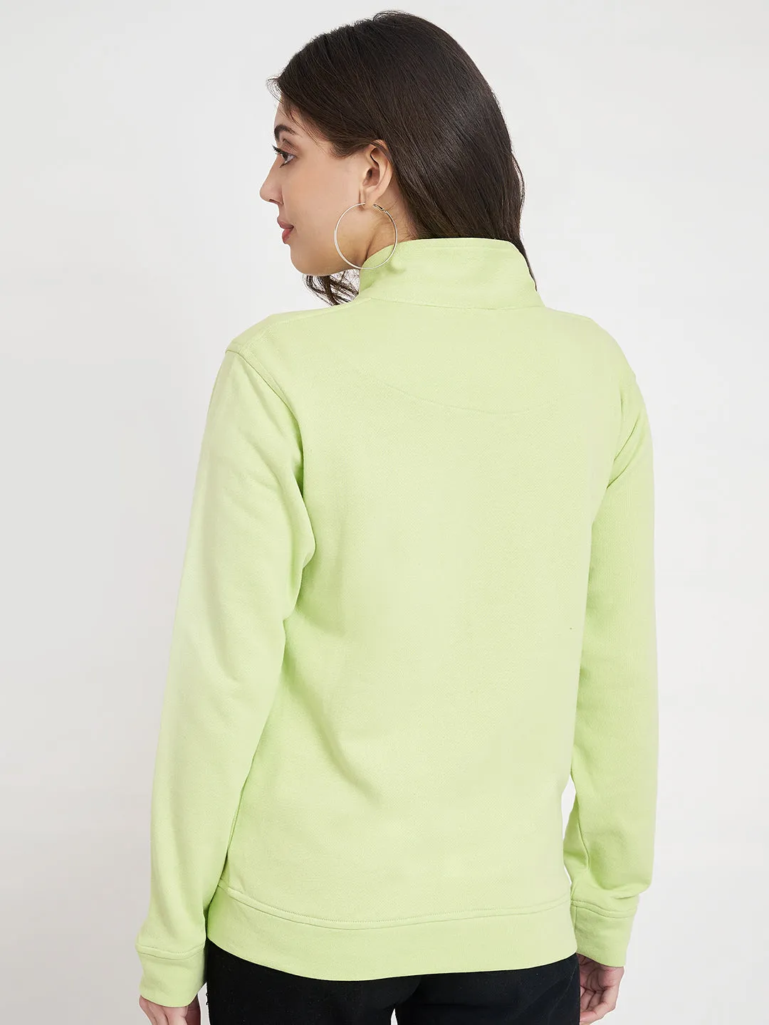 Women Mock Collar Green Bomber Jacket