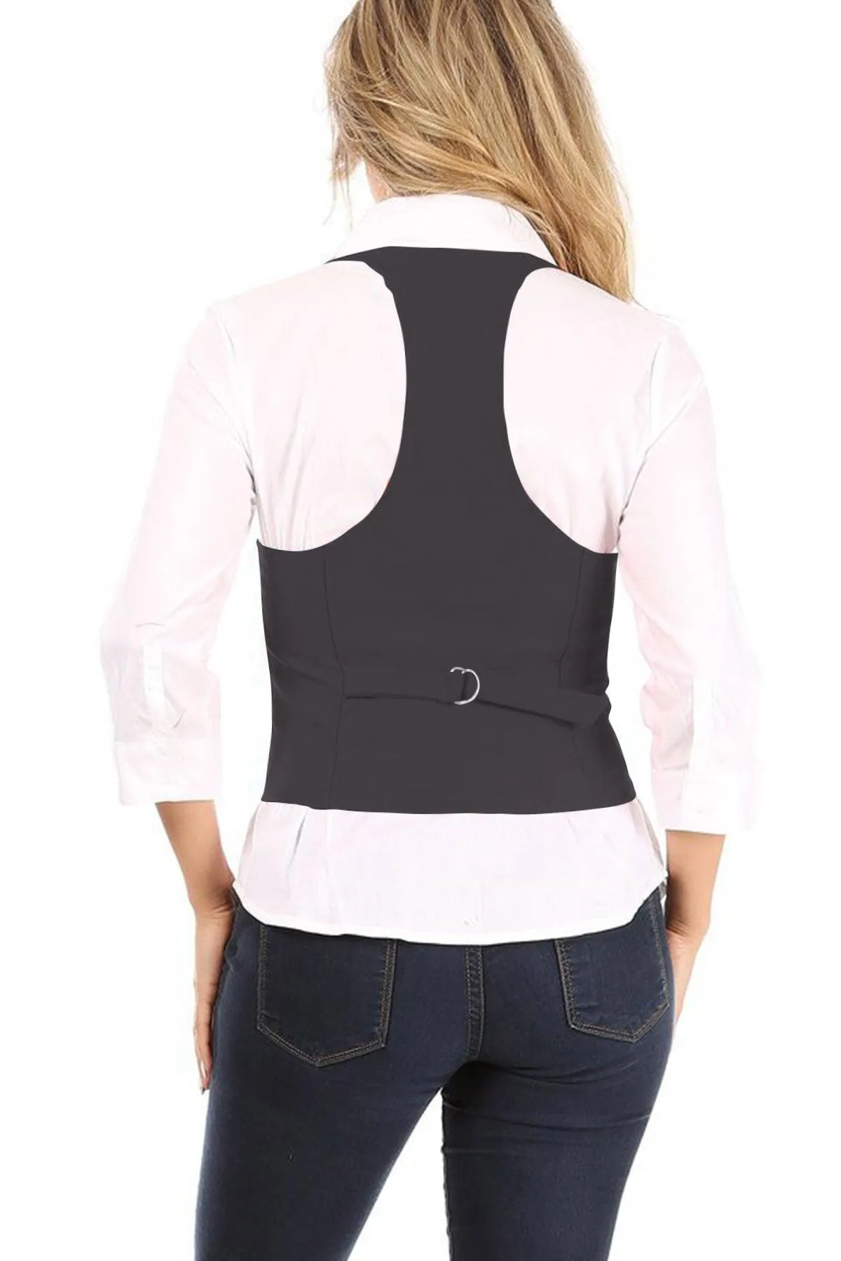 Women's Casual Button Down Racerback Belt Slim Tuxedo Suit Vest Top S-3XL (Pack of 2)