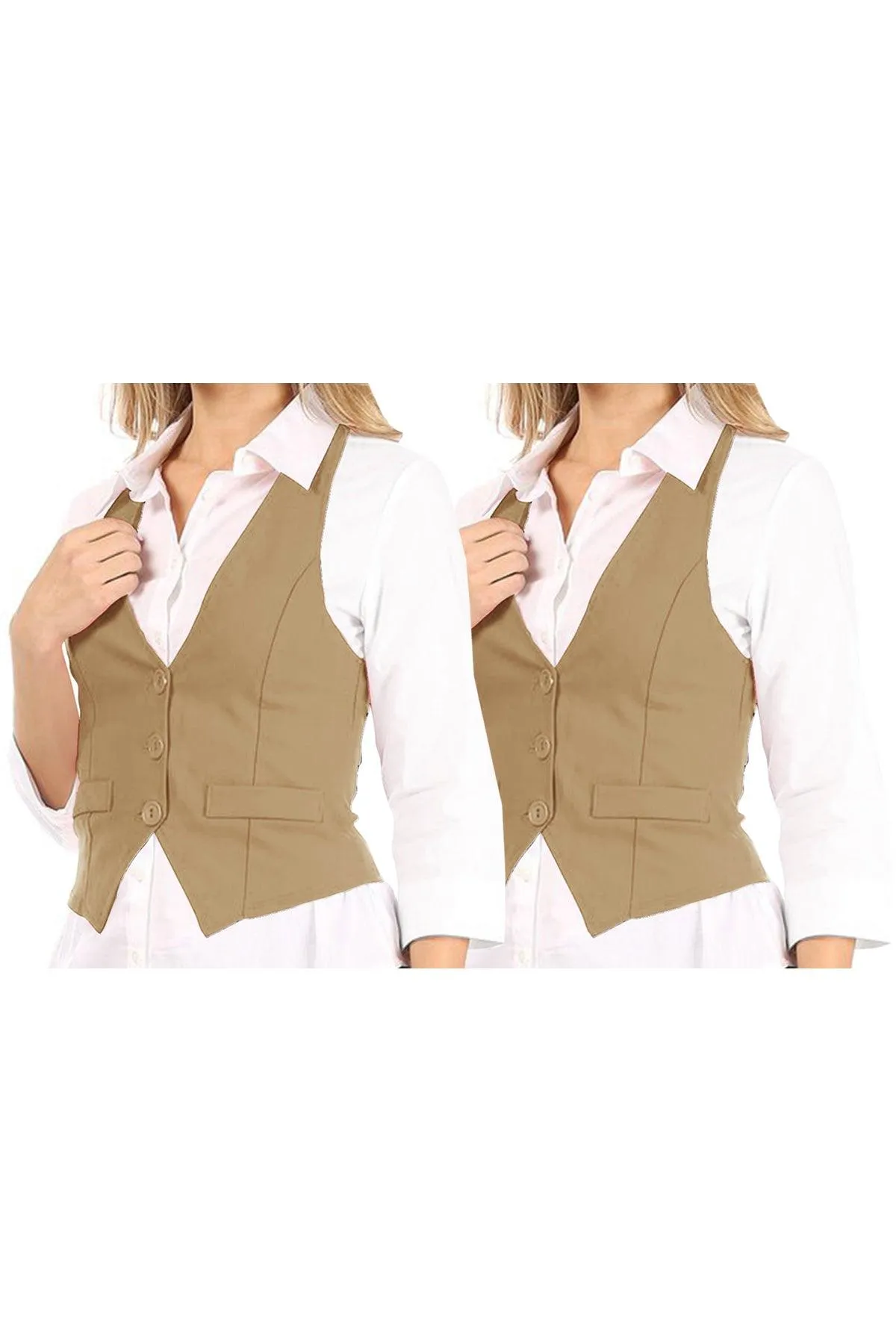 Women's Casual Button Down Racerback Belt Slim Tuxedo Suit Vest Top S-3XL (Pack of 2)