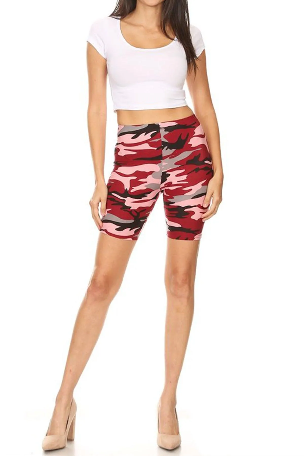 Women's Casual Camo Printed High Waist Slim Stretch Biker Shorts