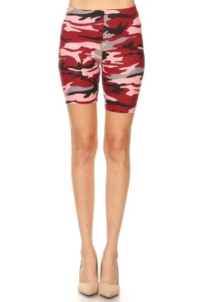 Women's Casual Camo Printed High Waist Slim Stretch Biker Shorts