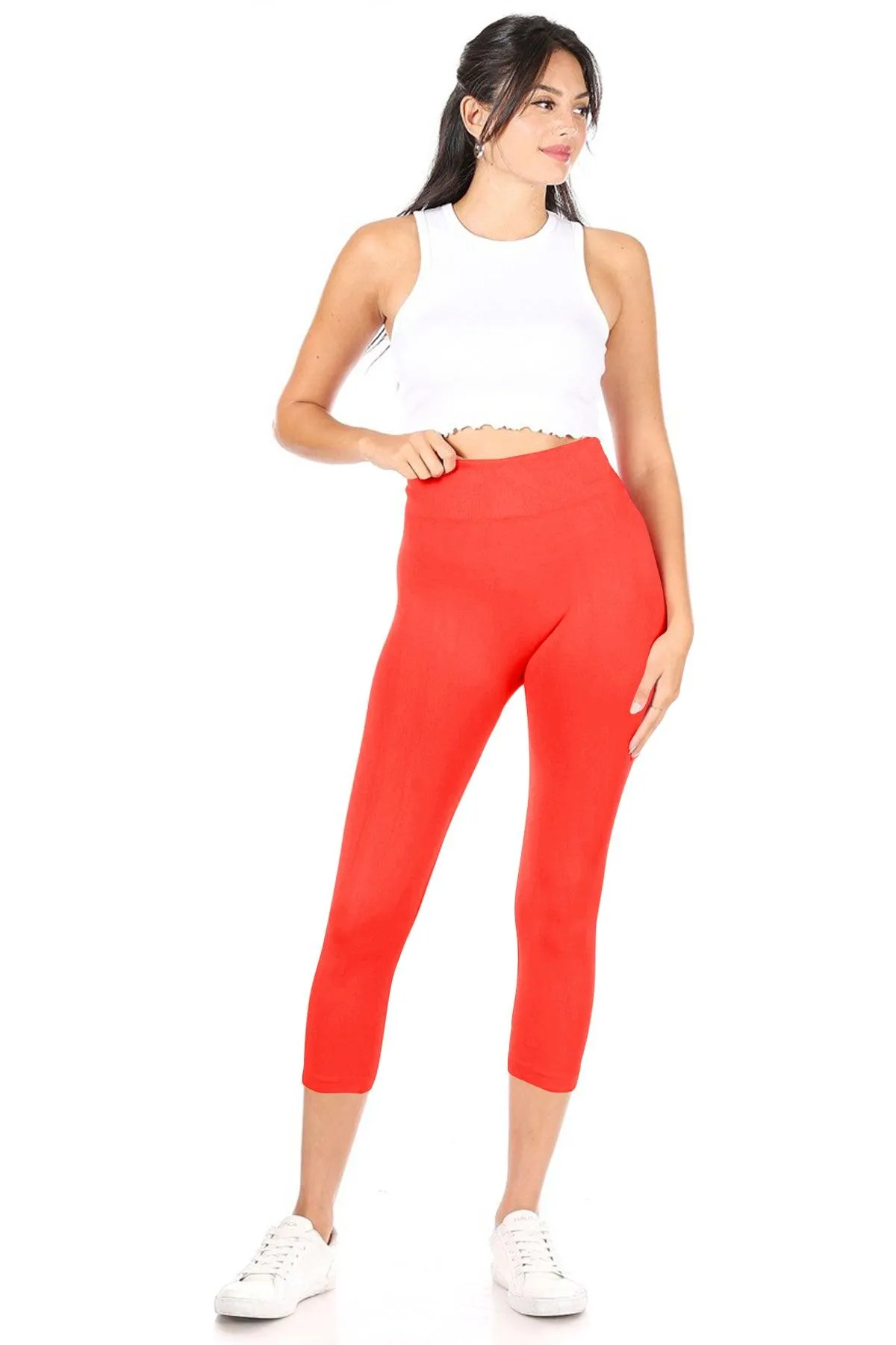 Women's Casual High Waist Solid Seamless Capri Leggings