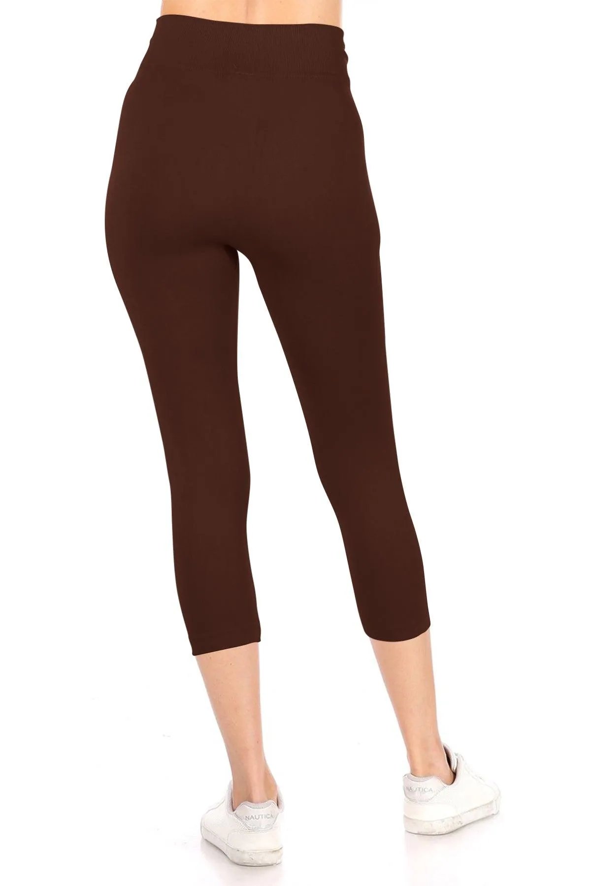 Women's Casual High Waist Solid Seamless Capri Leggings