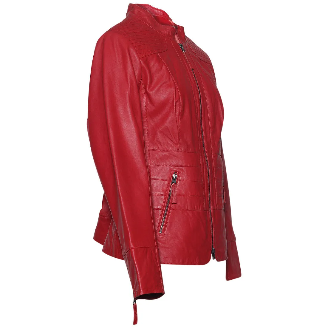 Women’s Red Genuine Leather Crop Bomber jacket