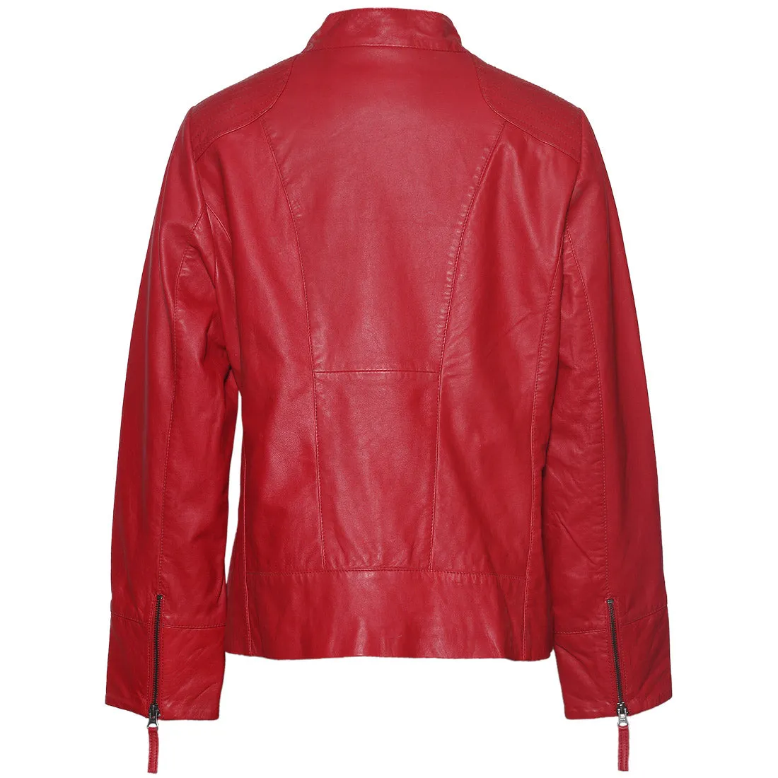 Women’s Red Genuine Leather Crop Bomber jacket