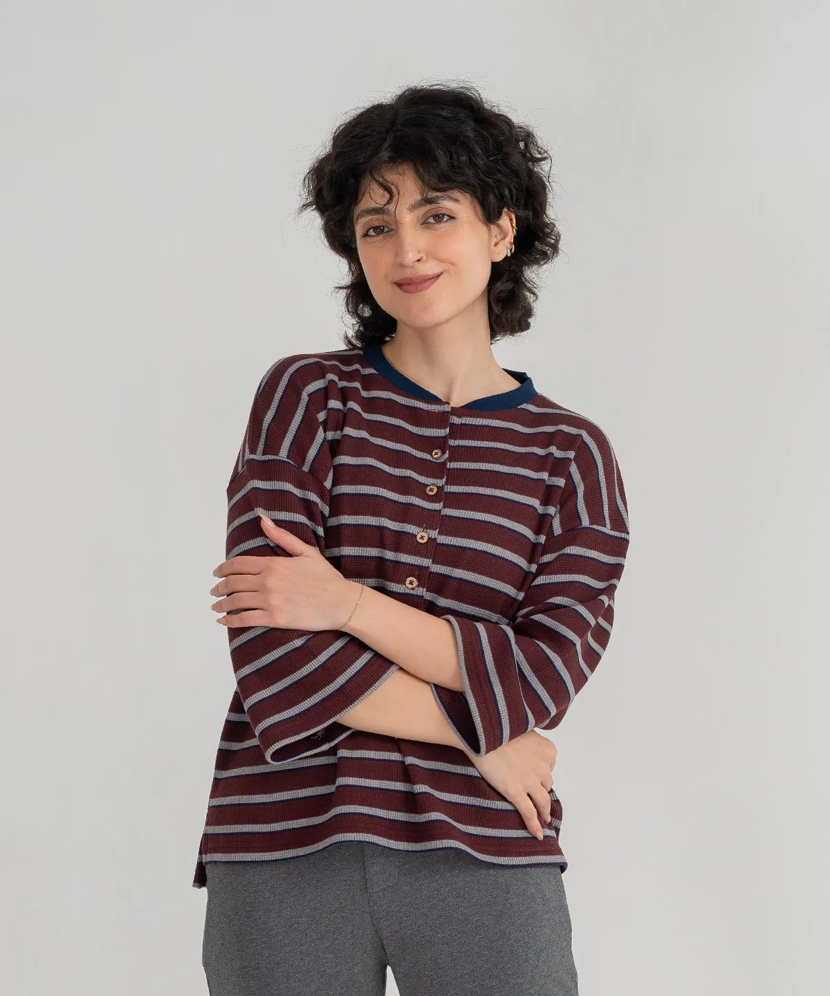 Women's Striped Henley Shirt