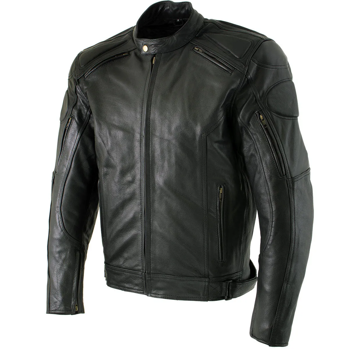 Xelement B7366 Men's 'Executioner' Black Leather Racer Jacket with X-Armor Protection