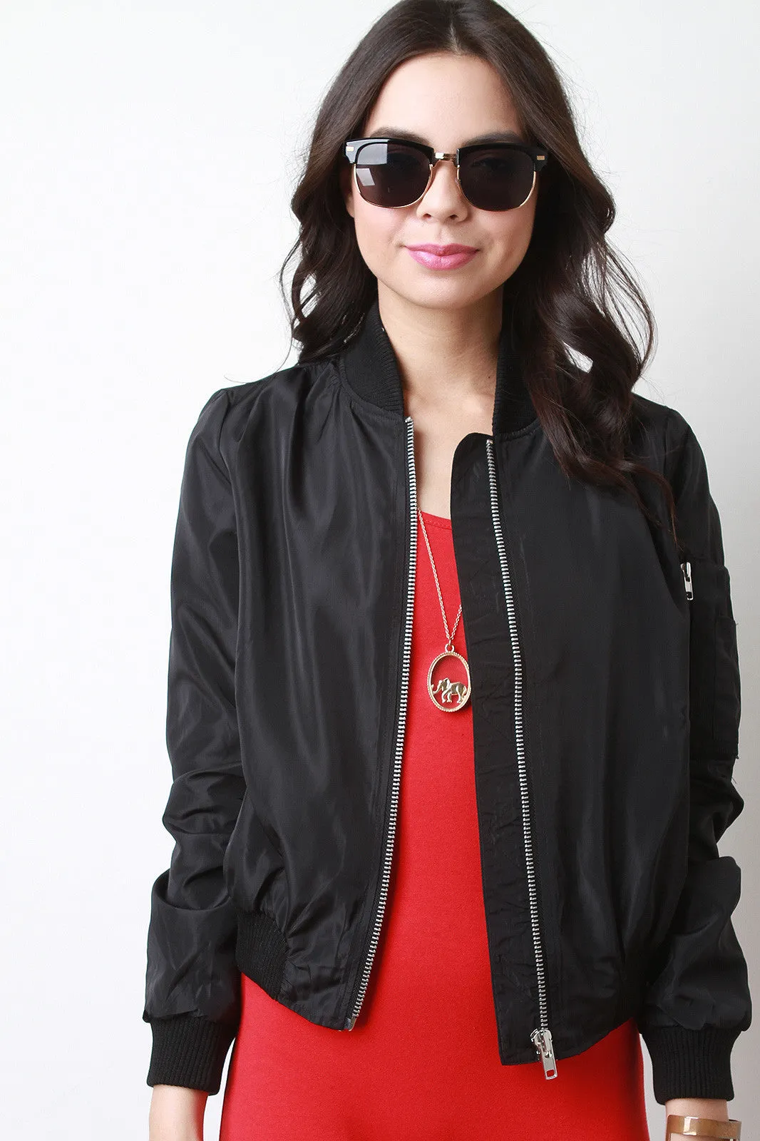 Zip Accent Bomber Jacket